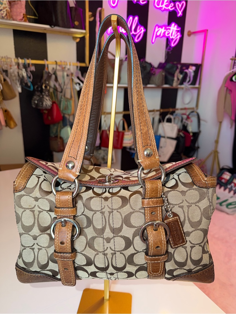 Rare Vintage Coach 10986 Signature Barrel Bag Y2K Turnlock Satchel